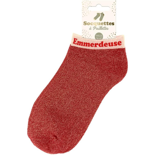 Chaussettes à paillettes - Socquettes - Femme - Rouge - Emmerdeuse - Taille 36/42