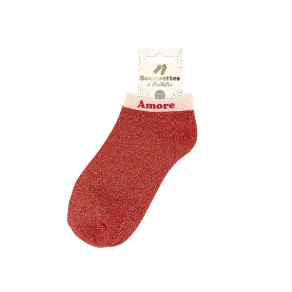 Chaussettes à paillettes - Socquettes - Femme - Rouge - Amore - Taille 36/42