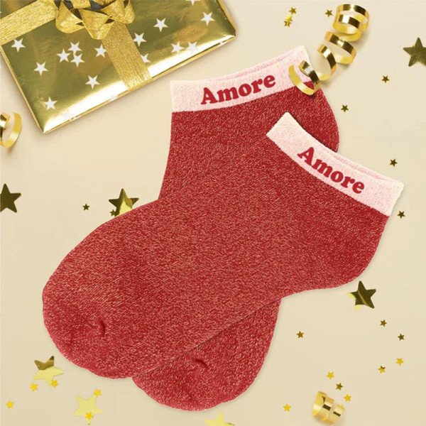 Chaussettes à paillettes - Socquettes - Femme - Rouge - Amore - Taille 36/42