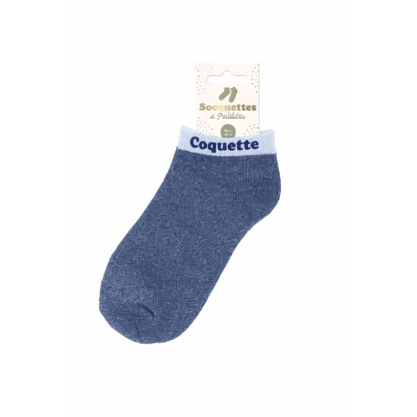 photo-Chaussettes à paillettes - Socquettes - Femme - Bleu - Coquette - Taille 36/42