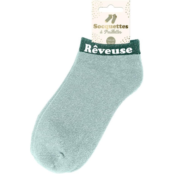 Chaussettes à paillettes - Socquettes - Femme - Vert - Rêveuse - Taille 36/42