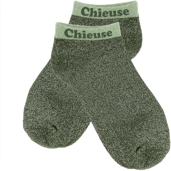 photo-Chaussettes à paillettes - Socquettes - Femme - Vert - Chieuse - Taille 36/42