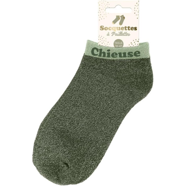 Chaussettes à paillettes - Socquettes - Femme - Vert - Chieuse - Taille 36/42