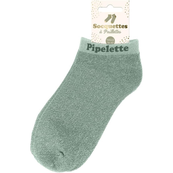 Chaussettes à paillettes - Socquettes - Femme - Vert - Pipelette - Taille 36/42