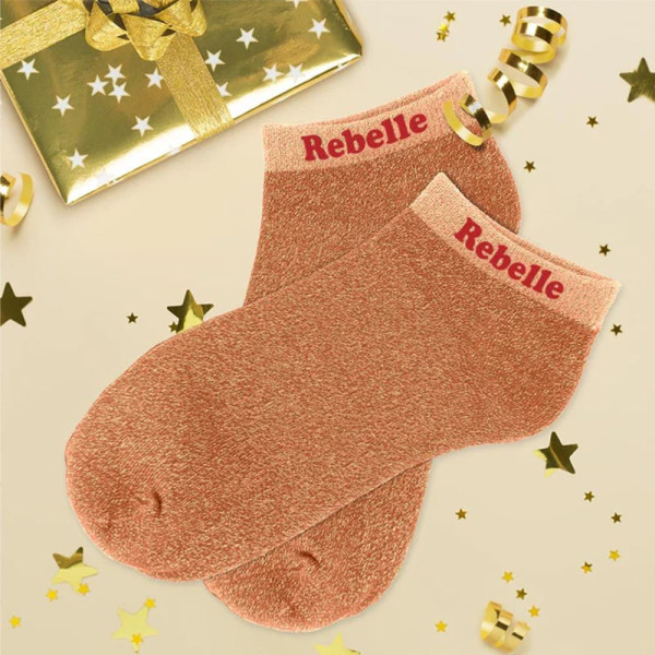 Chaussettes à paillettes - Socquettes - Femme - Orange - Rebelle - Taille 36/42
