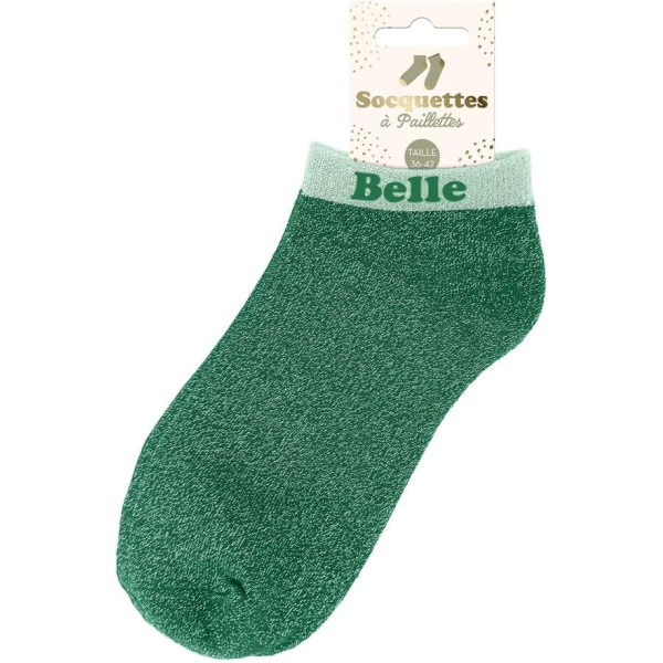 Chaussettes à paillettes - Socquettes - Femme - Vert - Belle - Taille 36/42