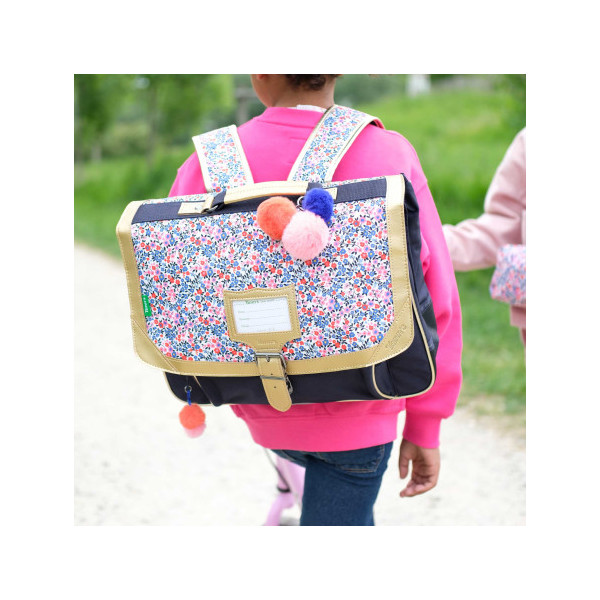 Cartable - Tann's - Bleu/Motif fleur - Primaire - 35x27x14,5cm - Antonia