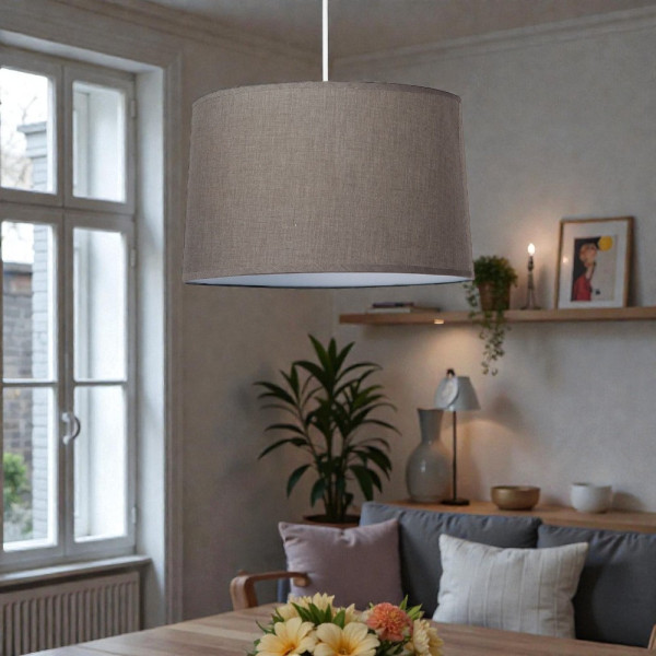 Suspension - Abat-jour - Gris - Cylindrique - 35cm diamètre - Chambre - Salon