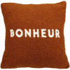 photo-Housse de coussin - Tissu bouclette - Marron - Carré - Bonheur - 40x40cm - Ostaria