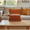 Housse de coussin - Tissu bouclette - Marron - Carré - Bonheur - 40x40cm - Ostaria