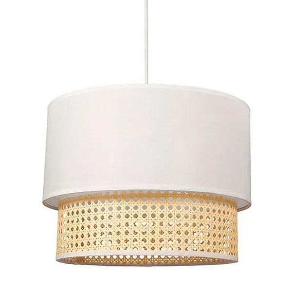 phoot-Suspension - Abat-jour - Rond - Cannage et tissu - 35cm diamètre - Chambre - Salon