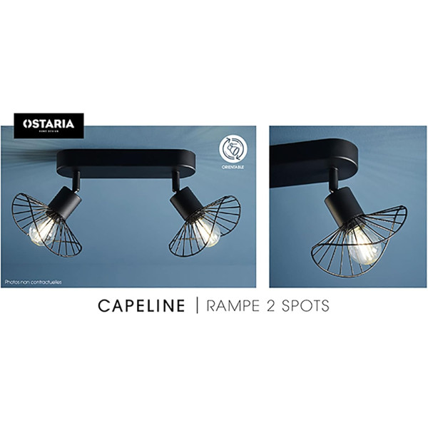 Lampe - 2 spots - Métal - Noir - A fixer - Mur ou plafond - Orientable - Salon - Chambre
