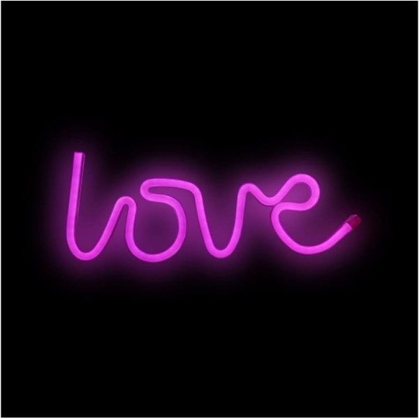 photo-Lampe - Néon - A fixer au mur - Love - Rose - 34x14cm - Chambre - Salon - Bureau
