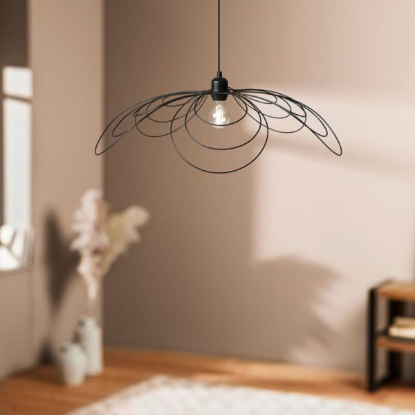 Suspension - Abat-jour - Métal ajouré - Noir - 70cm diamètre - Moderne - Margaux - Ostaria