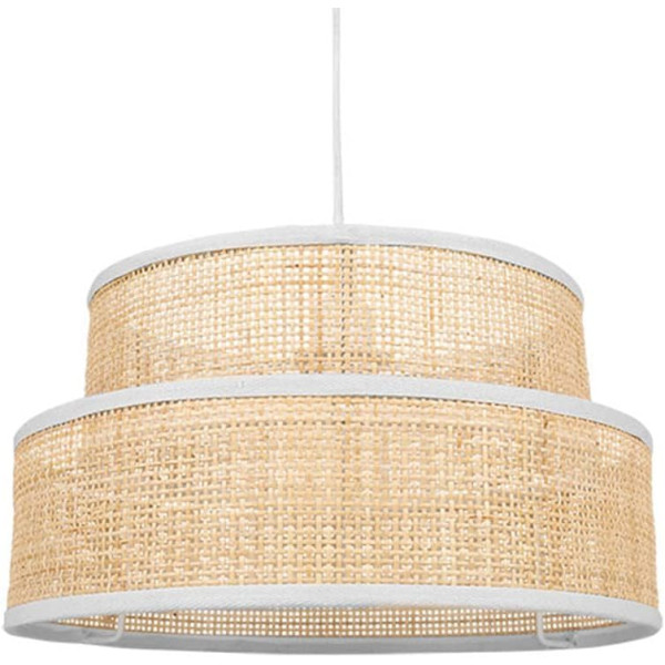 photo-Suspension - Abat-jour - Rotin et tissu - Rond - 35cm diamètre - Gigogne - Ostaria