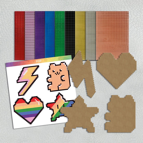 Kit créatif - 4 objets à décorer - Etoile, cœur, ourson, éclair - Mirror Pixel Art - Pop Art - Aladine