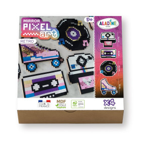 photo-Kit créatif - 4 objets à décorer - Cassette, roller, disque et polaroïd - Bois - Mirror Pixel Art - Rétro - Aladine
