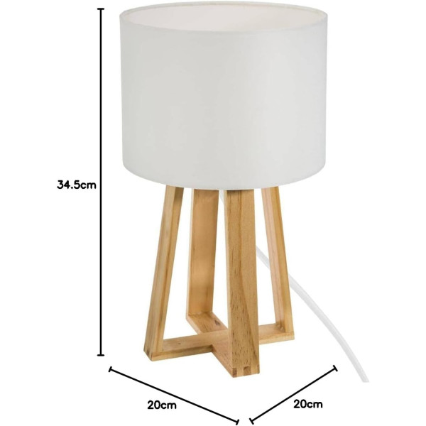 Lampe - A poser - Style scandinave - Pied bois naturel - Abat jour blanc - Chambre - Salon