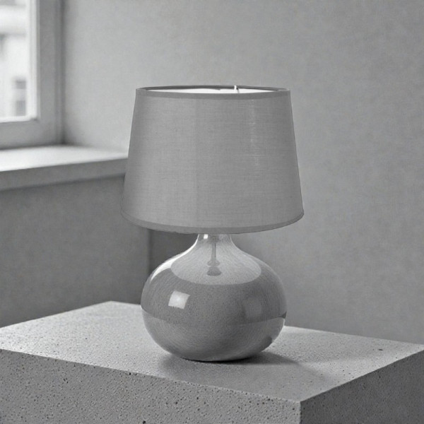 Abat-jour - Gris - Rond - Texture tissu - 27cm diamètre - Pour lampe - Salon - Chambre
