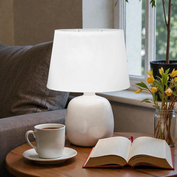 Abat-jour - Blanc - Ovale - Texture tissu - 31cm diamètre - Pour lampe - Salon - Chambre
