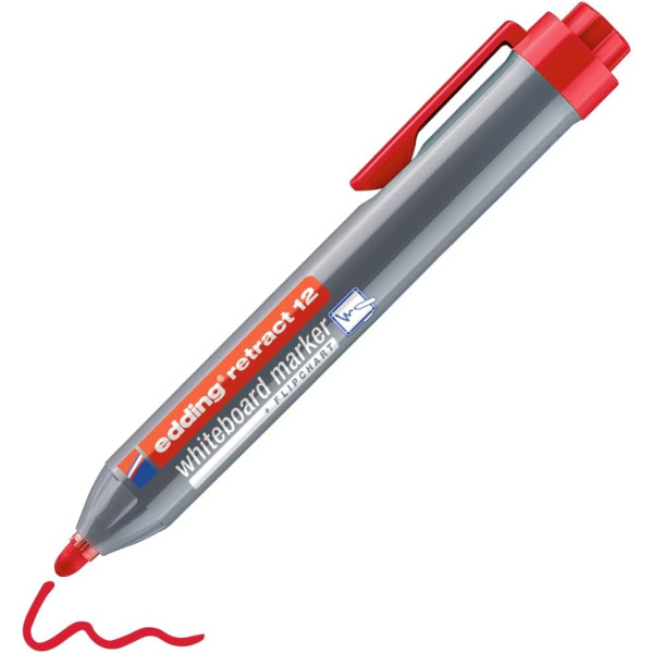 Feutre - Rouge - Effaçable - Ardoise et tableau blanc - Mine ronde rétractable - Edding