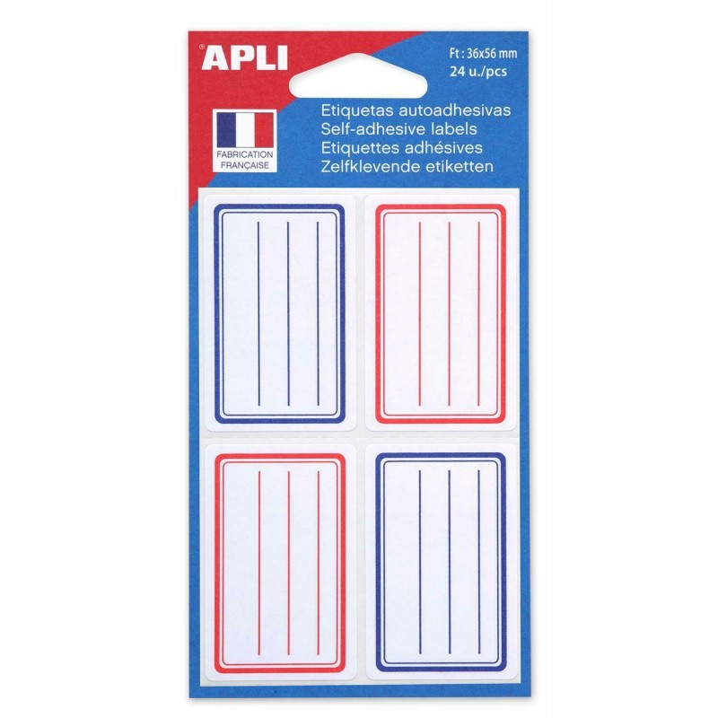 photo-24 étiquettes scolaires 36x56 mm avec lignes bleues et rouges