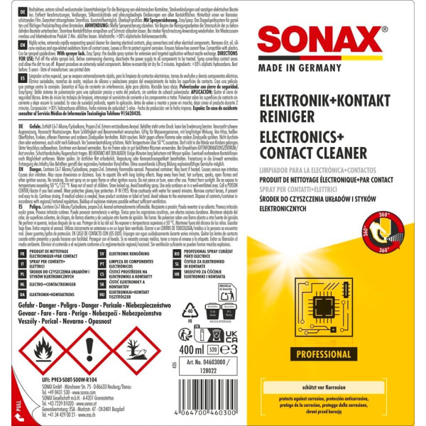 Produit nettoyant - Composants électroniques - Contacts électriques - SONAX - 400ml