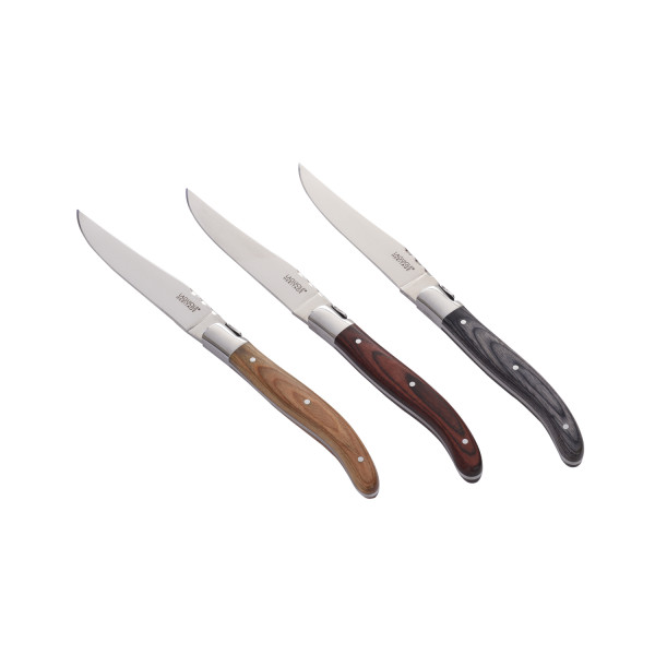 Couteaux à steak - Coffret de 6 pièces - Manche en bois de Pakka - Lame acier - Laguiole Héritage