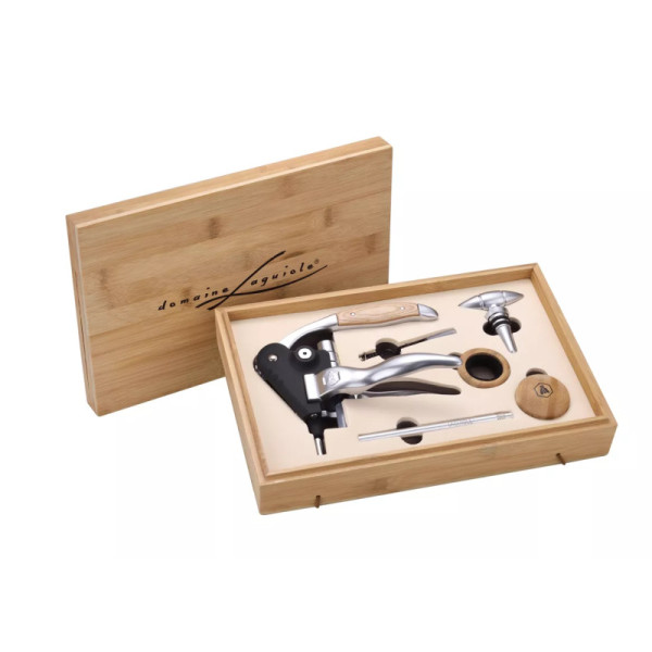 photo-Tire-bouchon + accessoires pour le vin - Coffret bois - 6 pièces - Idée cadeau - Laguiole