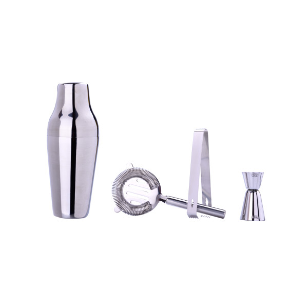 photo-Coffret à cocktail - Shaker + doseur + passoire + pince - Inox - Idée cadeau - Laguiole