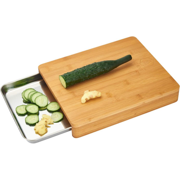 photo-Planche à découper - Bois - Avec tiroir collecteur inox - 31x24x2,5cm - Cuisine - Laguiole