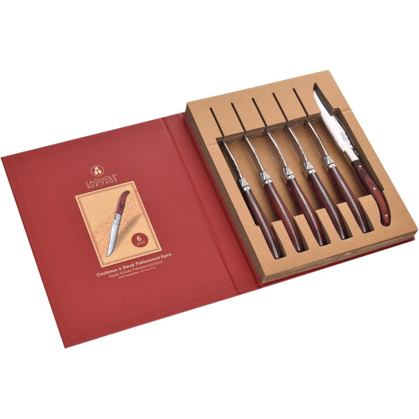 photo-Couteaux à steak - Coffret 6 pièces - Lame acier inox - Manche bois - Laguiole