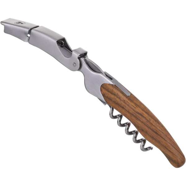 Tire-bouchon - Multi fonctions - Acier inox - Manche bois - Avec support en bois - Laguiole