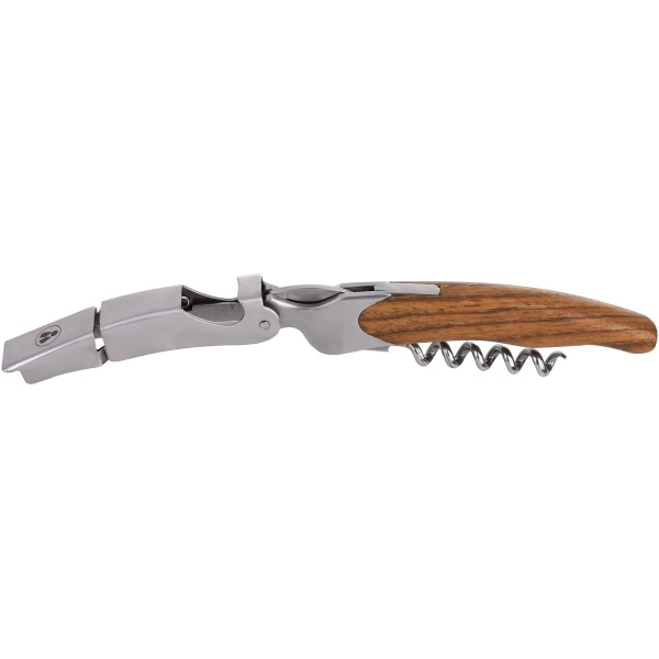 Tire-bouchon - Multi fonctions - Acier inox - Manche bois - Avec support en bois - Laguiole
