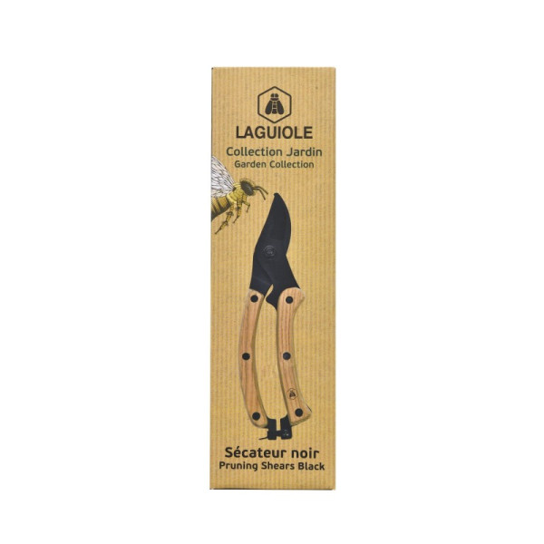 Sécateur - Pour le jardin - Lame acier noir - Manche bois de frêne - Robuste - Laguiole
