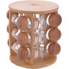 photo-Etagère à épices - 12 pots en verre - Distributeur en bois - 20x20x24cm - Laguiole