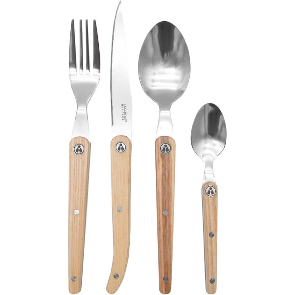 photo-Couverts - Ménagère de 16 pièces - Couteau, fourchette, cuillères - Manche bois - Laguiole