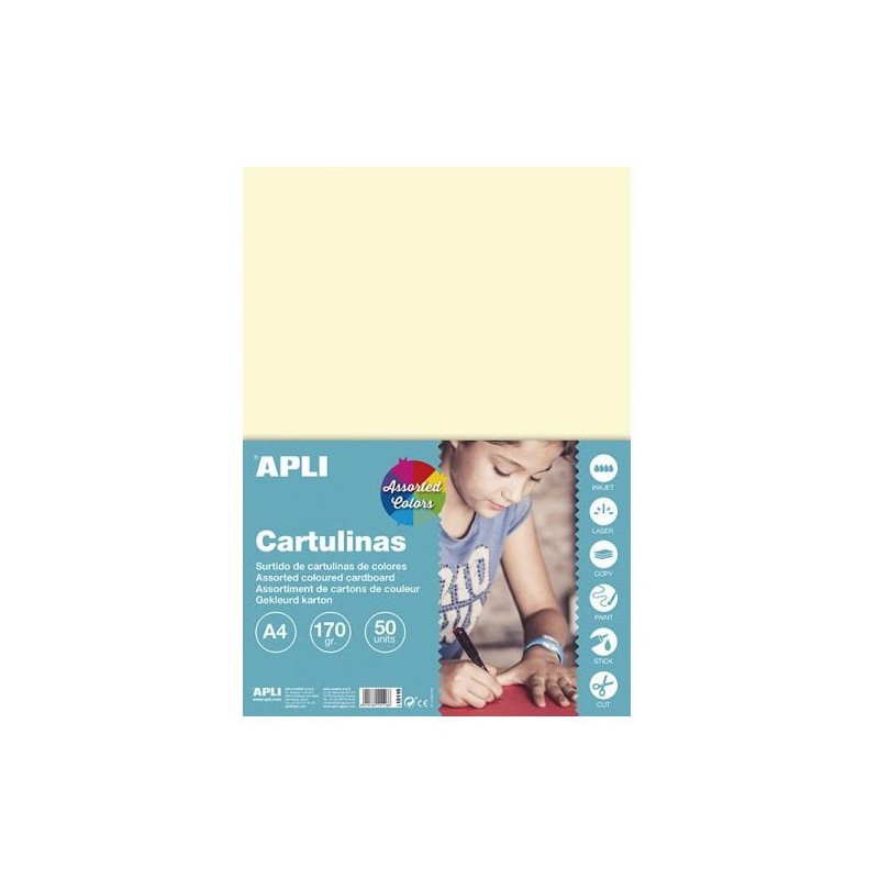 photo-Carton de couleur assortis pastel A4 170 g 50 feuilles - Apli