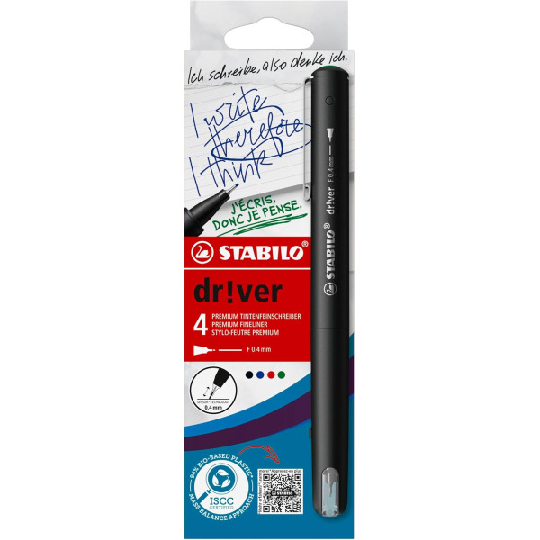 photo-4 feutres - 4 couleurs - Fin - Mine 0,4mm - Stabilo Dr!ver - Ecriture - Dessin - Scolaire