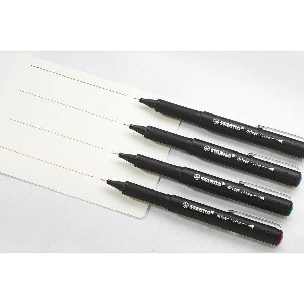 4 feutres - 4 couleurs - Fin - Mine 0,4mm - Stabilo Dr!ver - Ecriture - Dessin - Scolaire