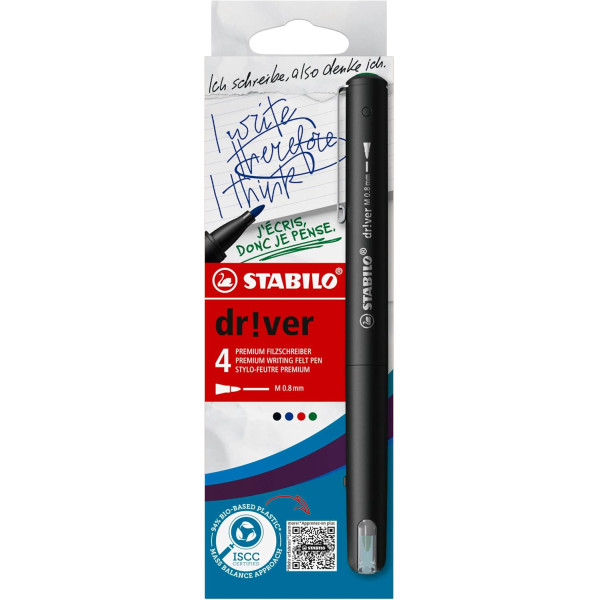 photo-4 feutres - 4 couleurs - Moyen - Mine 0,8mm - Stabilo Dr!ver - Ecriture - Dessin - Scolaire