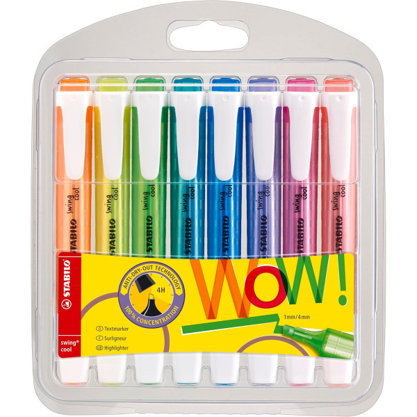 photo-Surligneurs - Stabilo - Swing Cool - 8 couleurs fluos - Bureau - Scolaire