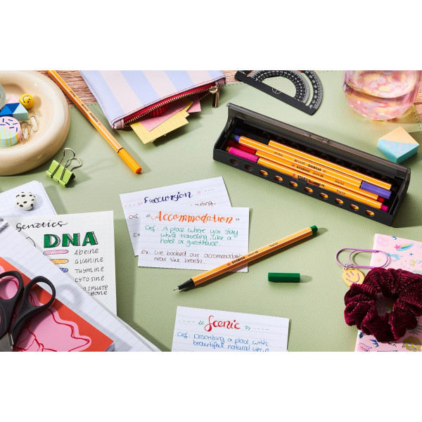 Feutres - Ecriture - Pointe fine - Stabilo - Point88 - Boite de rangement - 10 couleurs