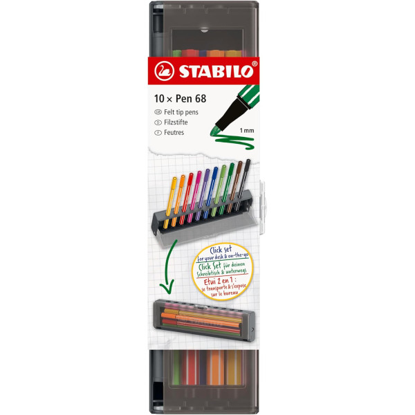 photo-Feutres - Dessin - Stabilo - Point88 - Mine 1mm - Boite de rangement - 10 couleurs