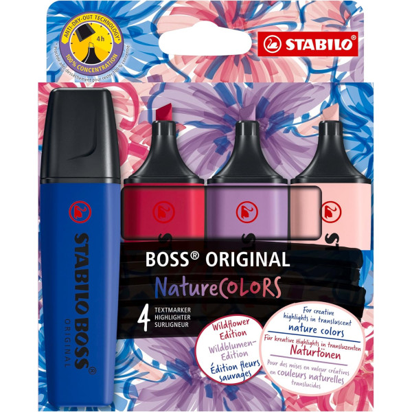photo-Surligneurs - Stabilo BOSS - NatureColors - 4 couleurs douces - Bureau - Scolaire