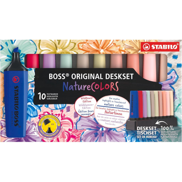 photo-Surligneurs - Stabilo BOSS - NatureColors - 10 couleurs douces - Set de bureau