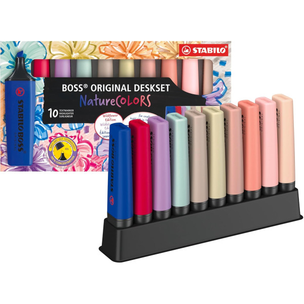 Surligneurs - Stabilo BOSS - NatureColors - 10 couleurs douces - Set de bureau