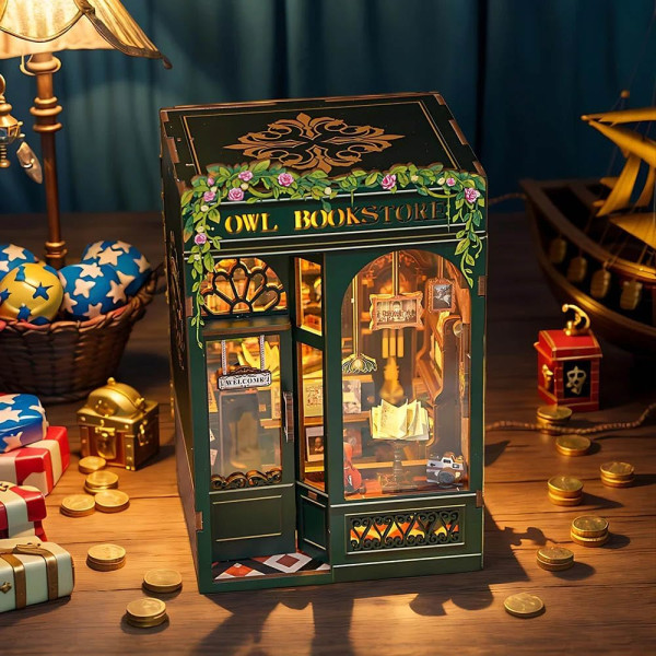 Book Nook - Maquette à construire - Serre-livre - Librairie des hiboux - 88 pièces