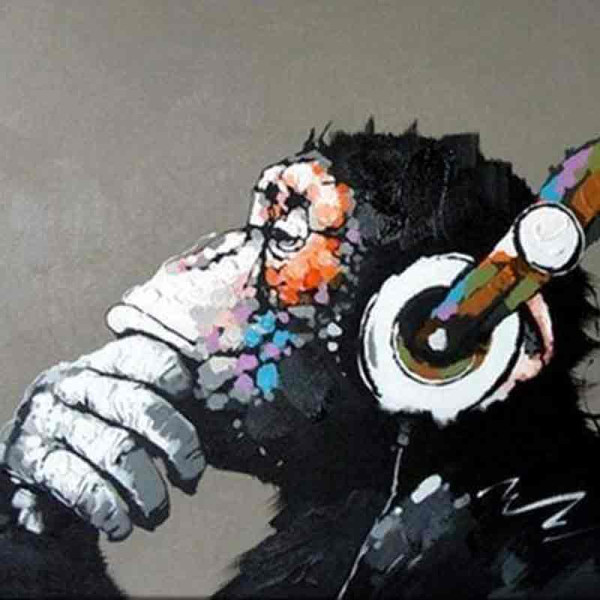 Peinture par numéro - Singe casque audio - 40x50cm - Toile + pinceaux + peinture - Facile - Figured'Art