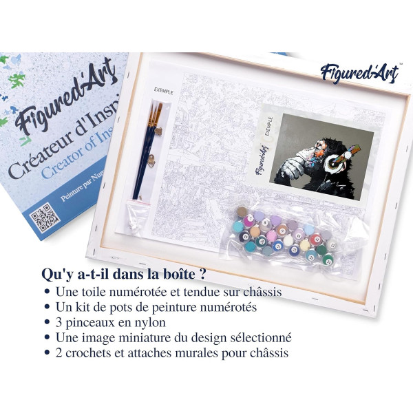 Peinture par numéro - Singe casque audio - 40x50cm - Toile + pinceaux + peinture - Facile - Figured'Art
